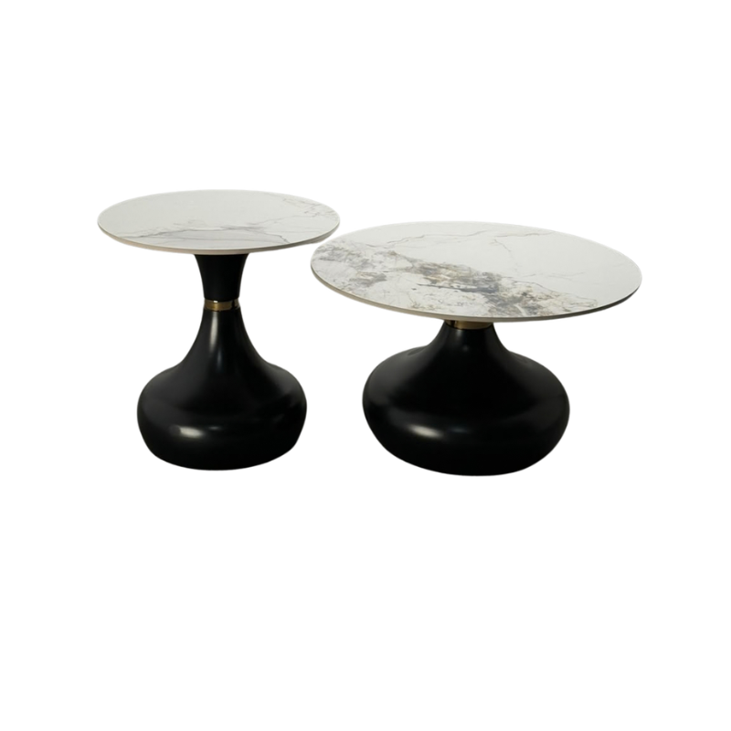 Round Two-Piece Pedestal Coffee Table Set CT-1+1-08 - Black finish