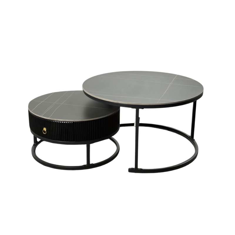 Round Two-Piece Coffee Table Set CT-1+1-T303 - Black finish