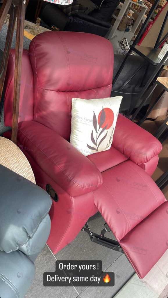 Chicago Recliner - Burgundy Leather Burgandy Arm Chairs Recliners & Sleeper Chairs