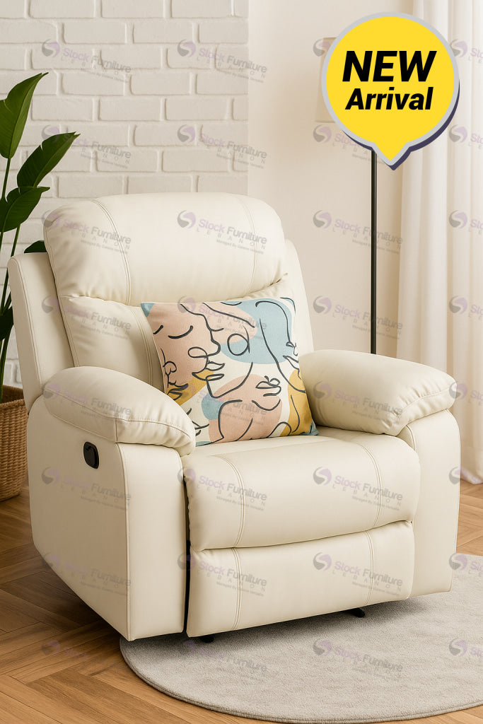 Chicago Recliner Soft high quality upholstery in neutral tone White Arm Chairs Recliners & Sleeper Chairs