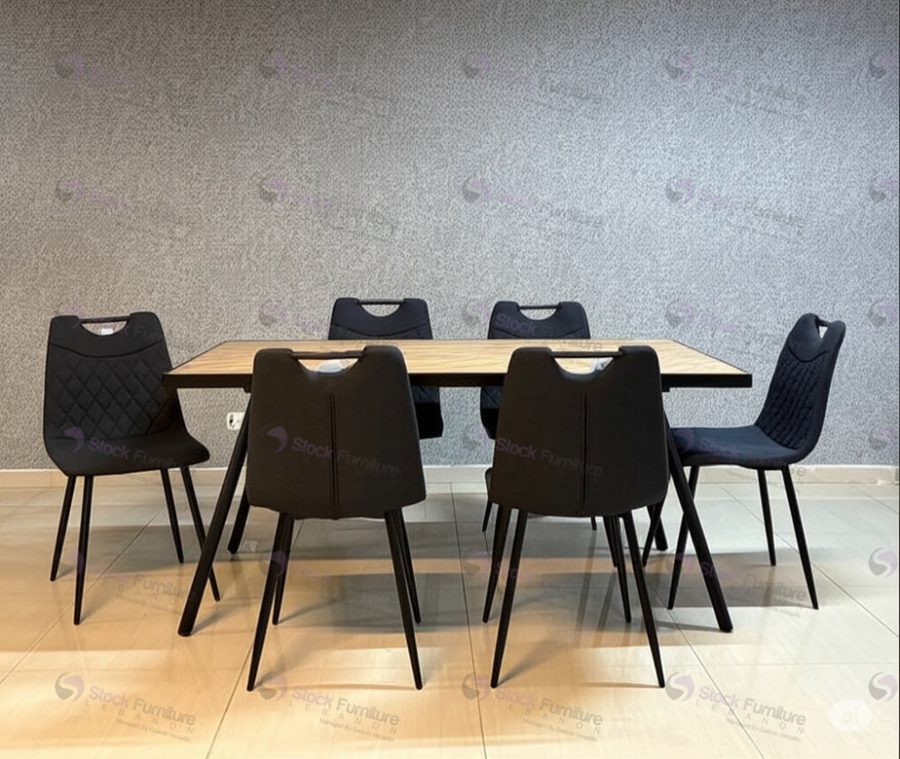 Table and six chair Black / 160 x 90cm Dinning Set