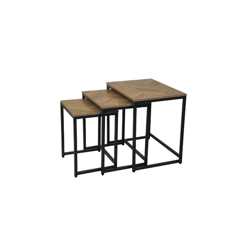 Berto 41 three-piece square nesting table set in dark brown - Haidoura Home NE-705