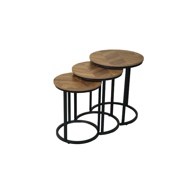 Orio 85 three-piece round nesting table set in brown - Haidoura Home NE-717
