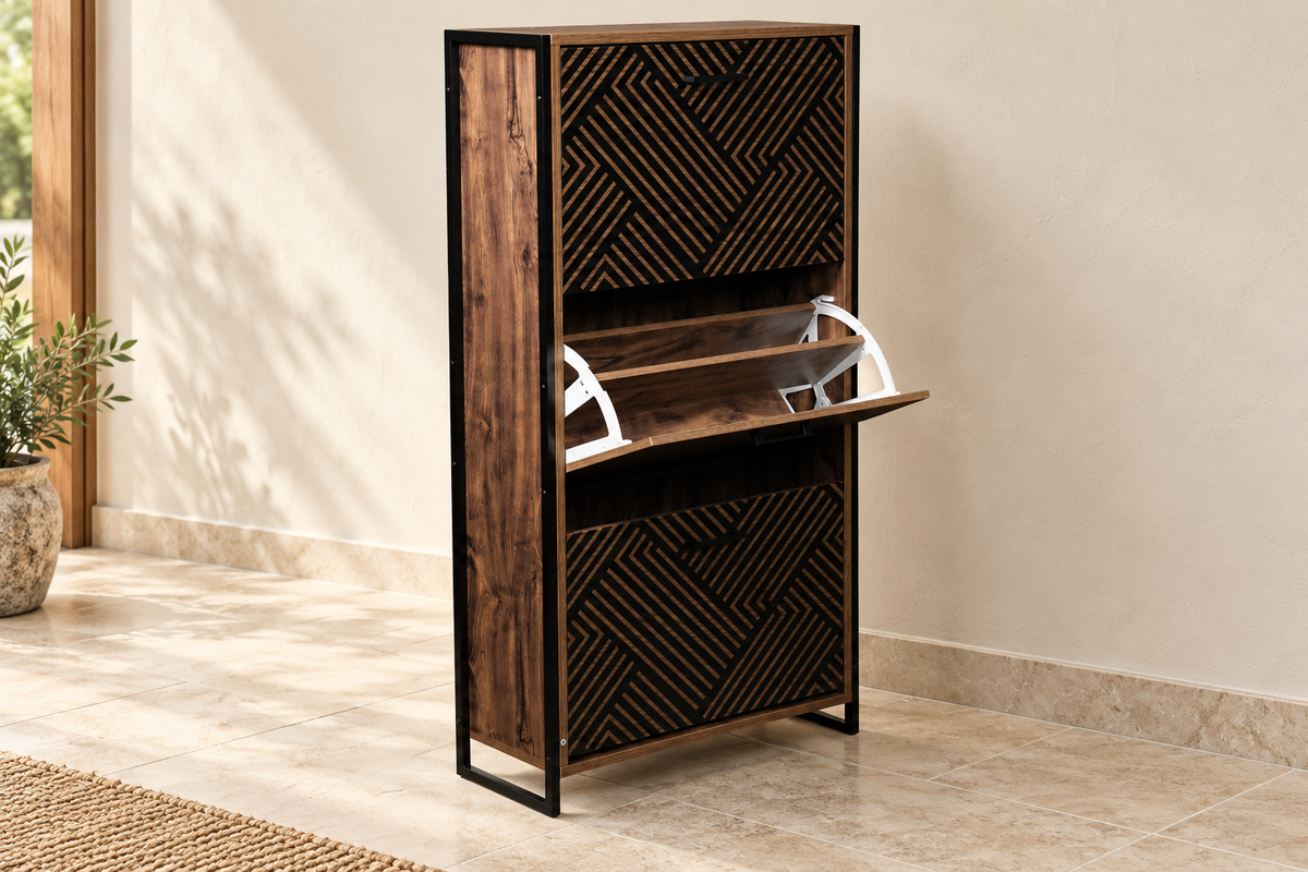 Loren 48 patterned tilt-out shoe cabinet in brown