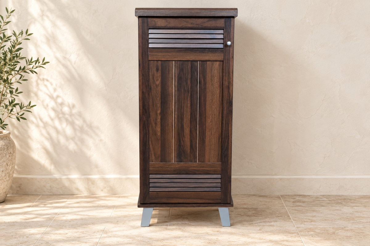 Nerio 84 single-door shoe cabinet in brown