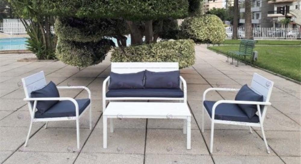 Outdoor Steel Set - 4001 White Frame Grey Cushion