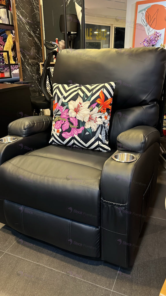 Stella Recliner Black leather with cup holder Arm Chairs Recliners & Sleeper Chairs