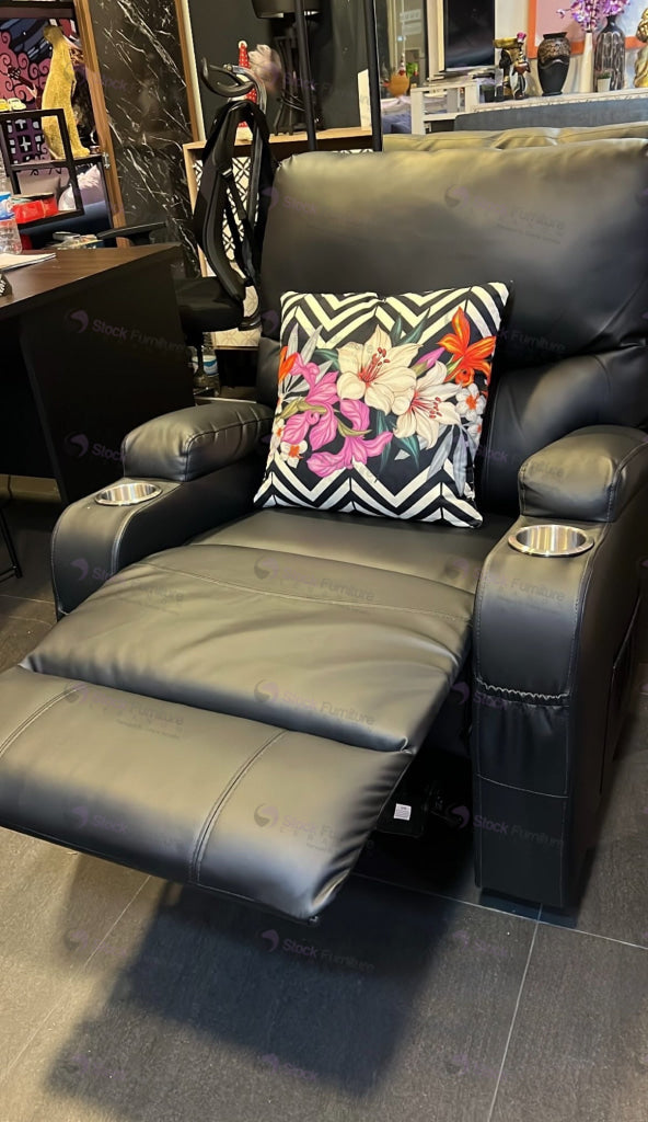 Stella Recliner Black leather with cup holder Arm Chairs Recliners & Sleeper Chairs